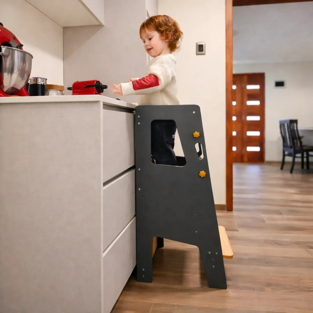 Torre de Aprendizaje Montessori Fija Ajustable de Madera – 3 Alturas
