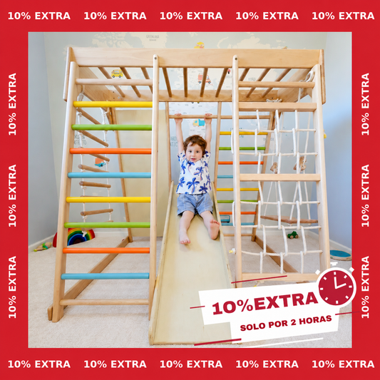 Parque Infantil Montessori de Madera con Rampa, Red y Columpio