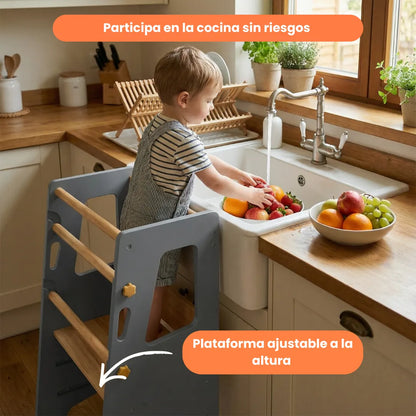 Torre de Aprendizaje Montessori Fija Ajustable de Madera – 3 Alturas