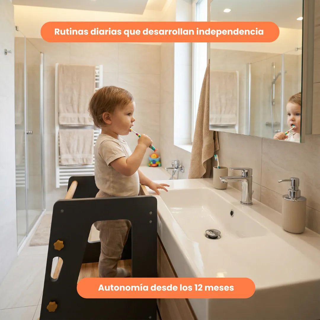 Torre de Aprendizaje Montessori Fija Ajustable de Madera – 3 Alturas