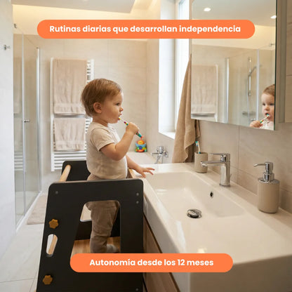 Torre de Aprendizaje Montessori Fija Ajustable de Madera – 3 Alturas