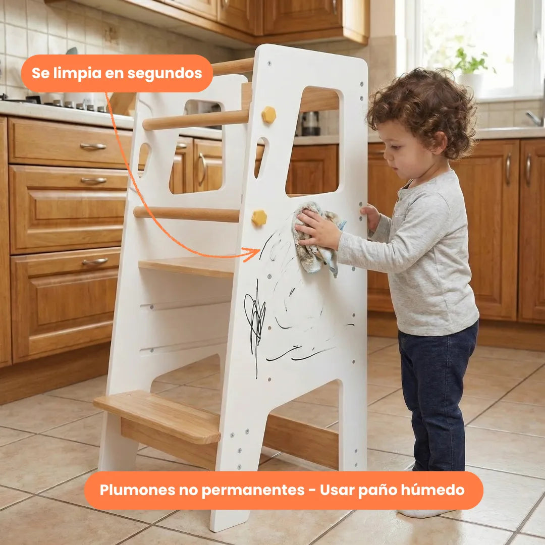 Torre de Aprendizaje Montessori Fija Ajustable de Madera – 3 Alturas