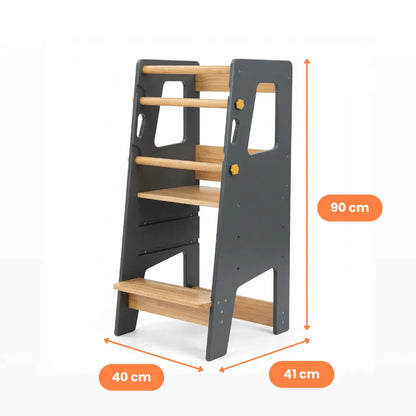 Torre de Aprendizaje Montessori Fija Ajustable de Madera – 3 Alturas