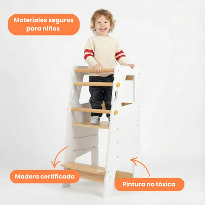 Torre de Aprendizaje Montessori Fija Ajustable de Madera – 3 Alturas