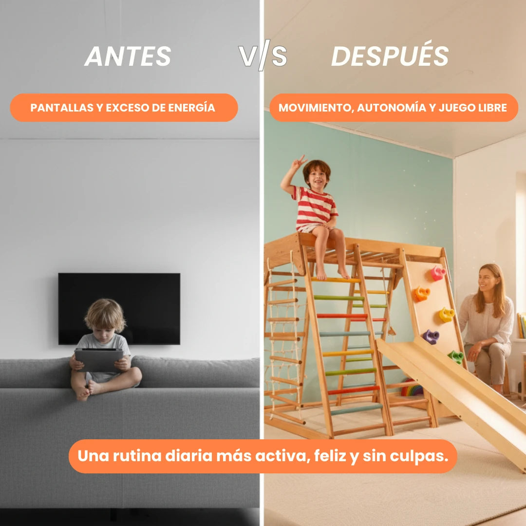 Parque Infantil Montessori de Madera con Rampa, Red y Columpio