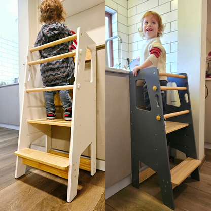 Torre de Aprendizaje Montessori Fija Ajustable de Madera – 3 Alturas