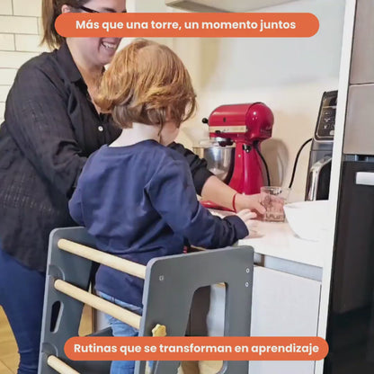 Torre de Aprendizaje Montessori Fija Ajustable de Madera – 3 Alturas